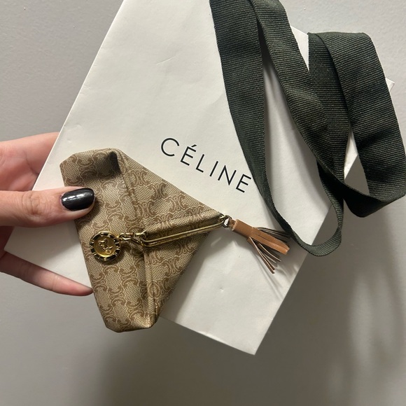 Celine Unique Brown Monogram Triomphe Coin and Key Pouch EUC with bag